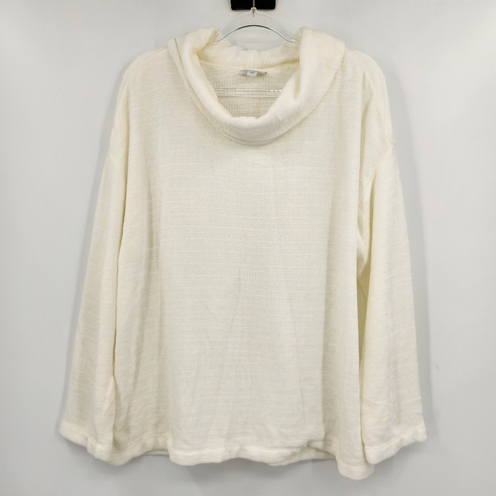J. Jill Cowl Neck Chenille Sweater Womens Size Large Ivory Long Sleeve Knit Soft